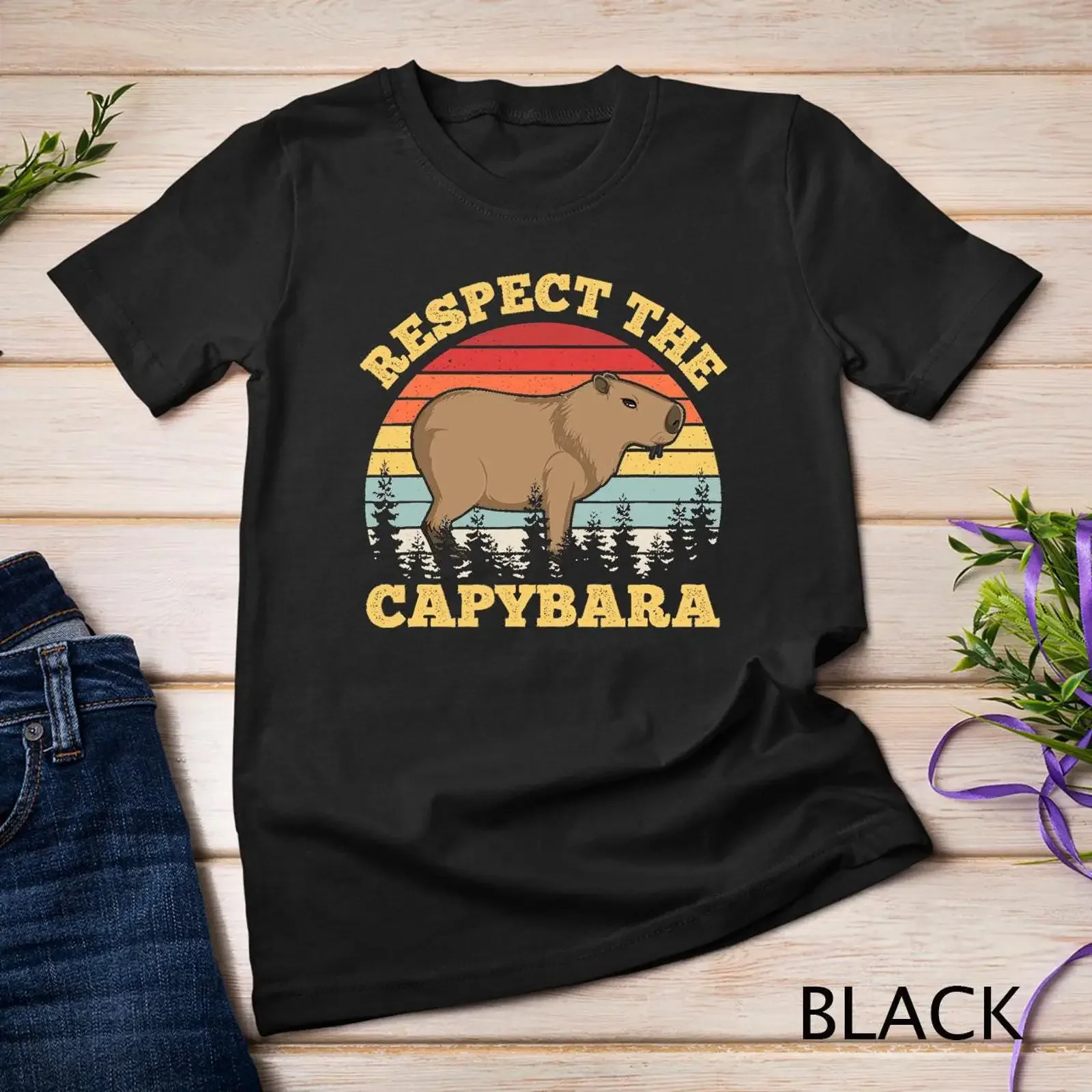 Respect The Capybara Funny Capibara Rodent Animal Lover T Shirt SweaT vintage Washed Stretched Stylish Soft streetwear Slightly