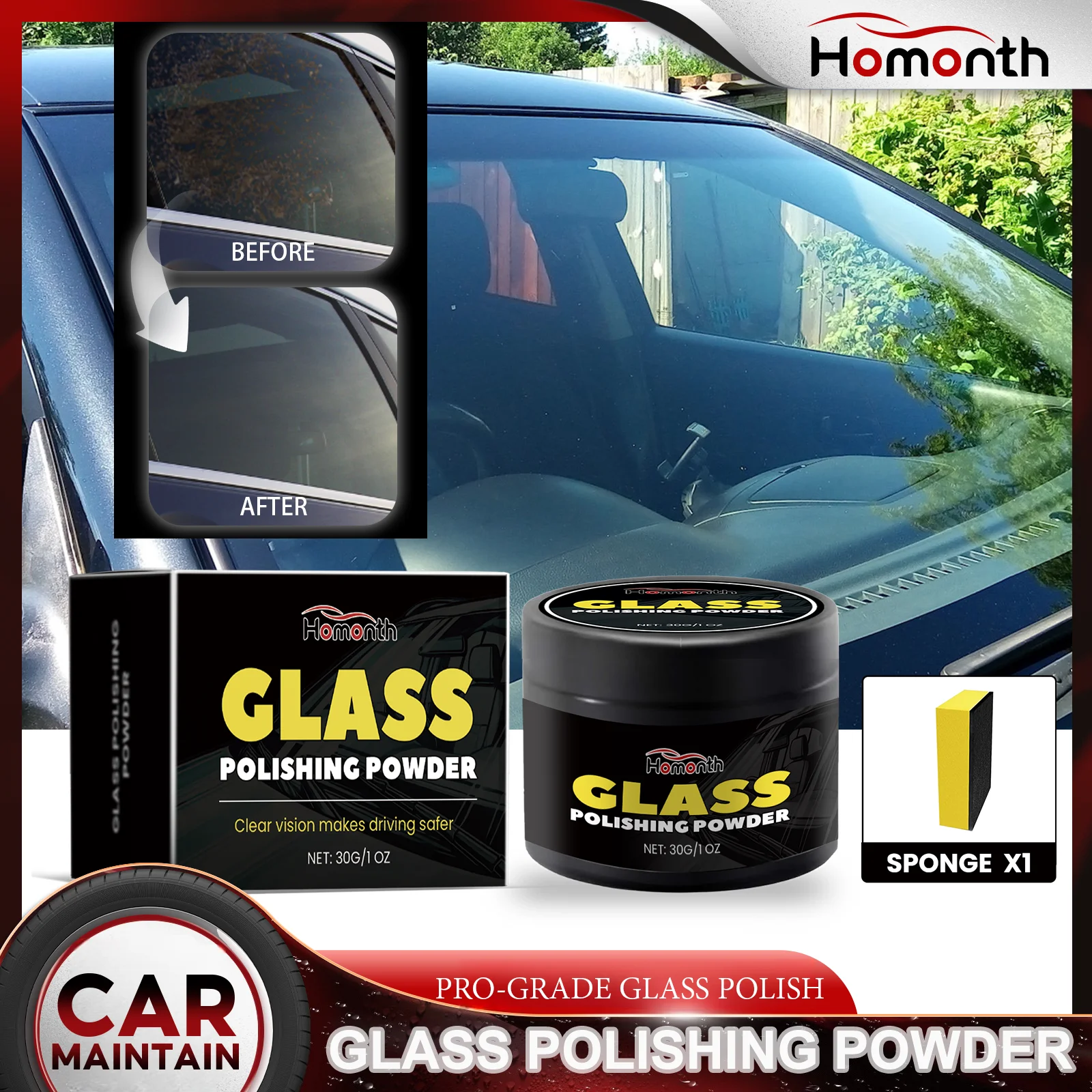 Car Glass Polishing Compound Windshield Scratch Remover Headlight Restoration Kit Glass Cleaner Abrasive Powder Water Spots 30g