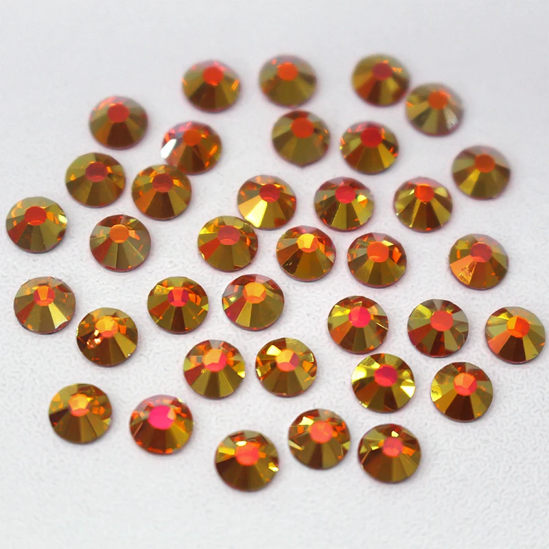 2058 Quality golden orange Non hotfix rhinestone Fire opal color Flat Back rhinestones facets crystal ab nail art or weddi