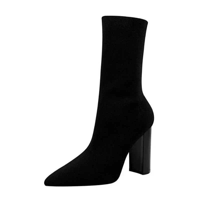 2023 Jesienne buty damskie Party Ankle Boot 9.5CM Square Heel Europejski i amerykański styl Jesienno-zimowe buty damskie