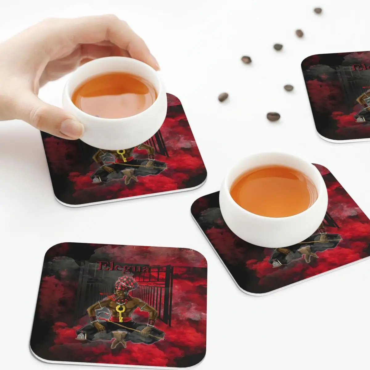Elegua Owner Of The Crossroads Coasters Kitchen Placemats Non-slip Insulation Cup Coffee Mats Decor Home Tableware Pads Set of 4