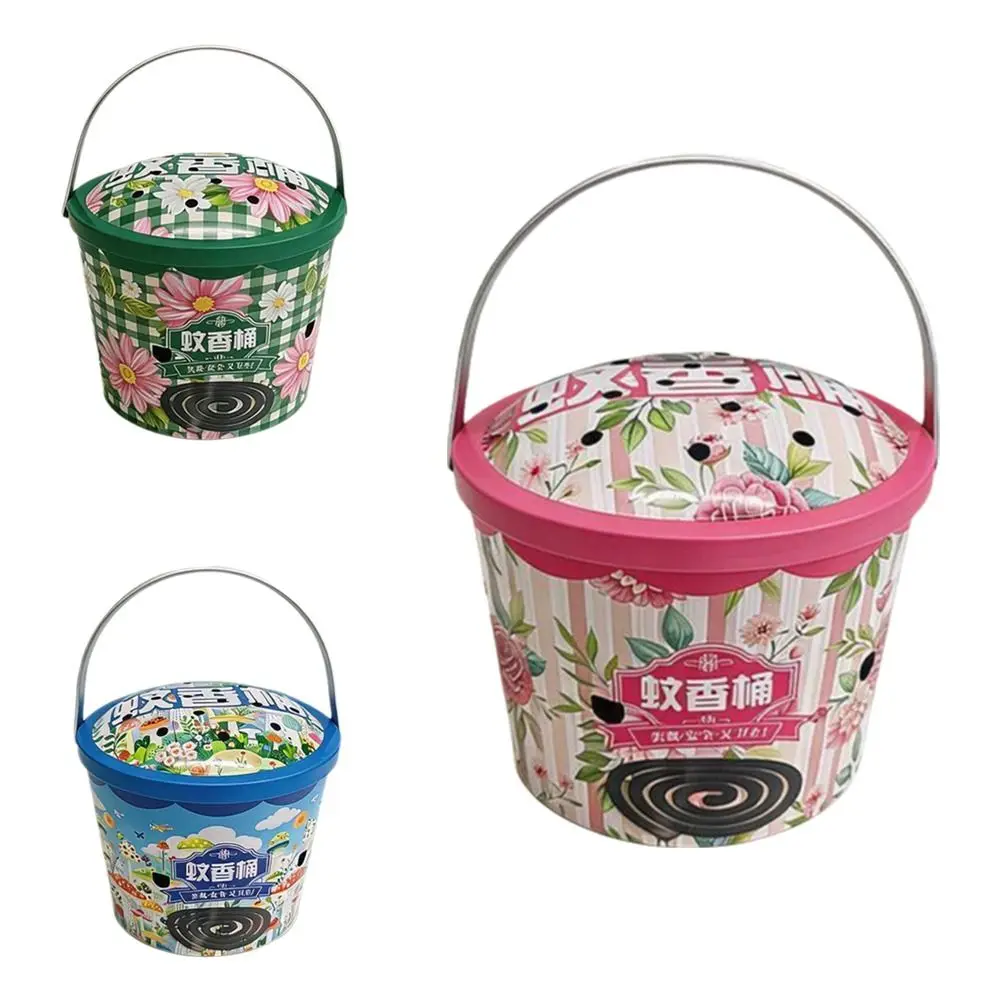 Simple Metal Mosquito Coil Holder Fireproof with Lid Mosquito Coil Bucket Anti Scald Mosquito Coil Container Garden Patio