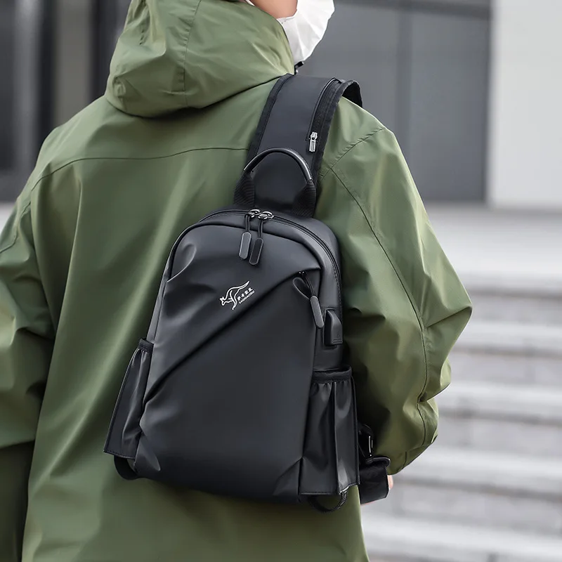 PU leather film waterproof men's chest bag, large-capacity commuting single-shoulder bag, large-capacity travel crossbody bag 4