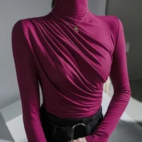 2023 Pleated High Neck for Women Blusas Clothes for Women Tops Shirts Blouses 4