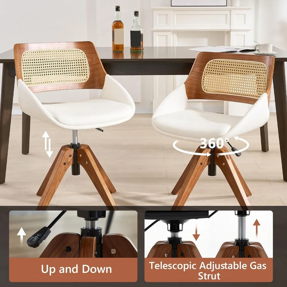 Conjunto de 4 cadeiras de jantar giratórias estofadas em couro sintético, cadeiras altas ajustáveis em nogueira, braços e pernas de madeira de cozinha confortáveis