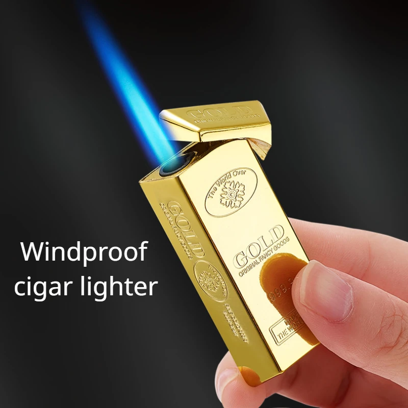 Gold Bar Fashion Inflatable Lighter Cigarette Accessories Butane Gas Lighters Unusual Metal windproof lighter Men\'s Gift Gadget