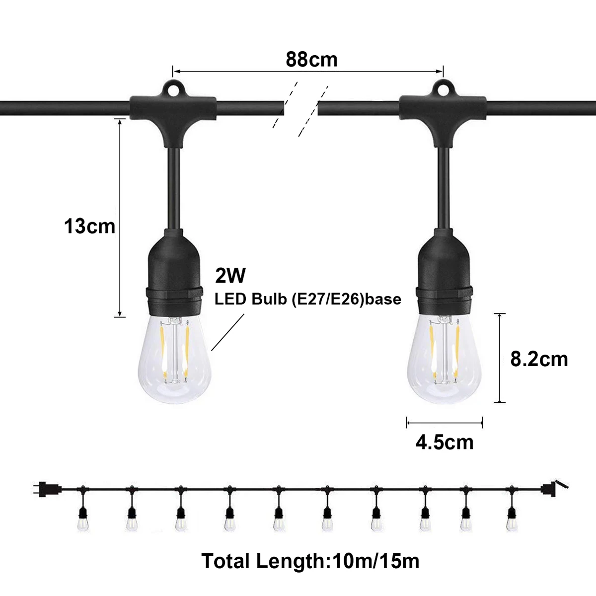 Girlanda żarówkowa na zewnątrz LED S14 żarówka Globe 10M/15M lampy ogrodowe do biwakowania dekoracja tarasowa na imprezę uliczną