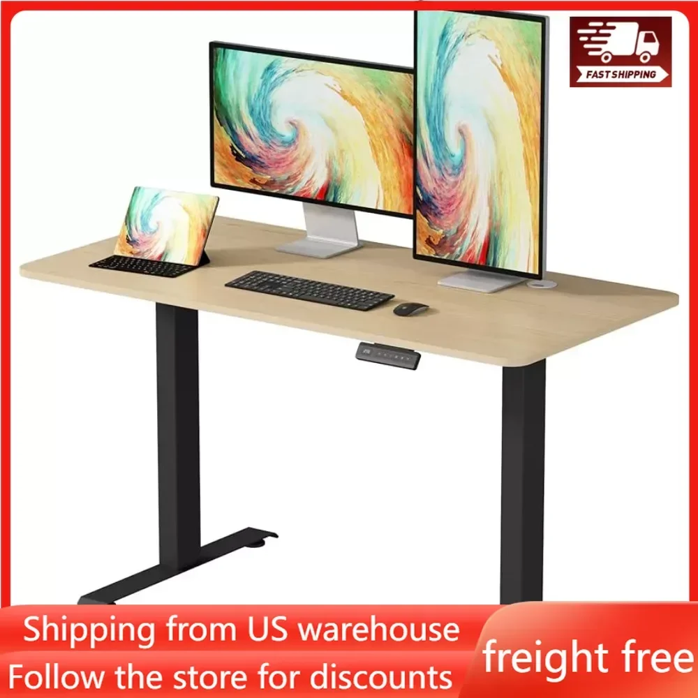 

Height Adjustable Electric Standing Desk, 48 X 24 Inches Sit Stand Up Desk, Home Office Desk with Whole-Piece Desktop, Maple