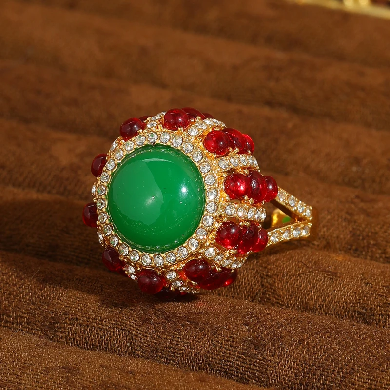 

Vintage Green Rings Natural Stone For Woman Red Glass Christmas Party Accessories Luxury Quality 2026 High Quality Jewelry Trend