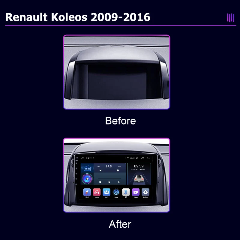 For Renault Koleos 2009-2016 Car Radio 2 Din 9 Inch Multimedia Player Navigation GPS Screen Protector Car interior Accessories