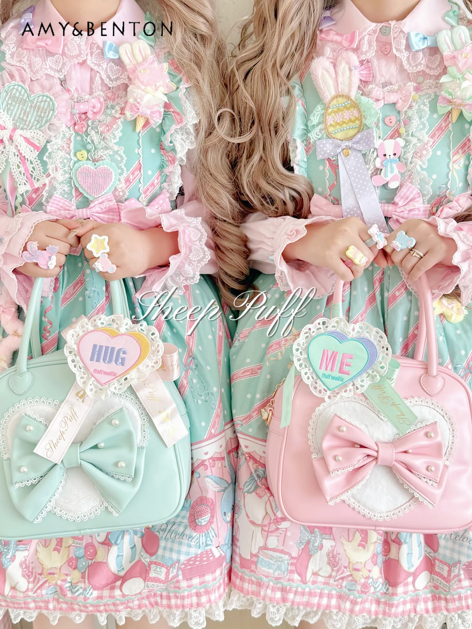 Lollita Handbag Women Original Design Cute Bow Lace Sweet Girl Patchwork Color Single Shoulder Bag Elegant Princess PU Handbag