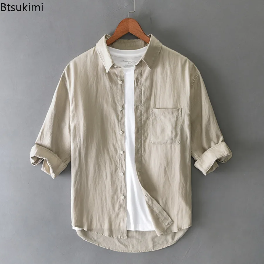 

Spring Summer New Men's Breathable Linen Shirts Casual Versatile Simple Cardigan Tops High Quality Youth Loose Shirt Coats Male