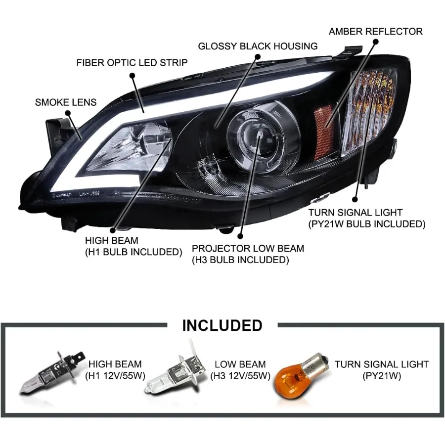 Faros delanteros LED de proyector de humo negro brillante compatibles con Subaru Impreza Outback Sport 2008-2011 Subaru Impreza WRX 2008-2014