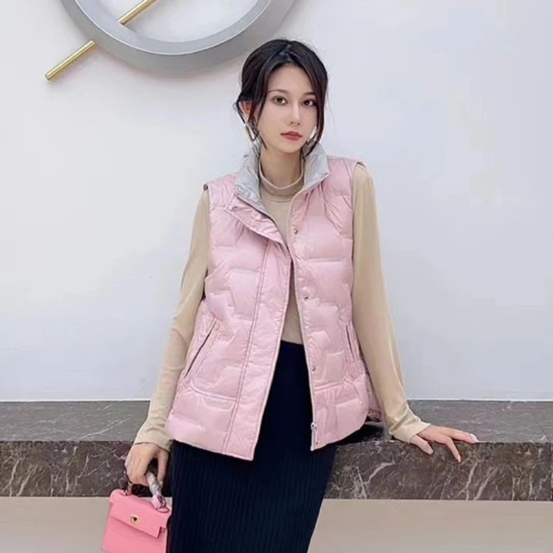 Short Women's Down Waistcoat Thin Section Stand-up Collar Slim Temperament Coat 2024 New Fashion Leisure Women's Vest Jacket