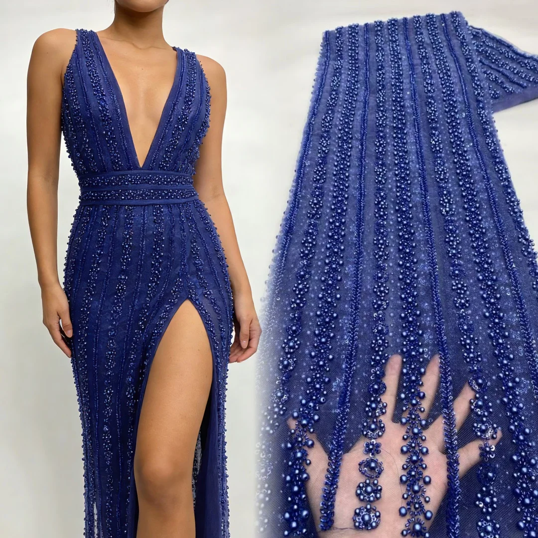 

Синяя африканская тюль-кружевная ткань 2026, французская ткань с блестками, вышивка бисером, кружевная тюль, сетка, нигерийское шитье платья