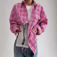 Casual Long Sleeve Plaid Shirt Women's Loose Fit Turn-down Collar Fashionable Versatile Design Chinese Style Cotton Polyester Bl