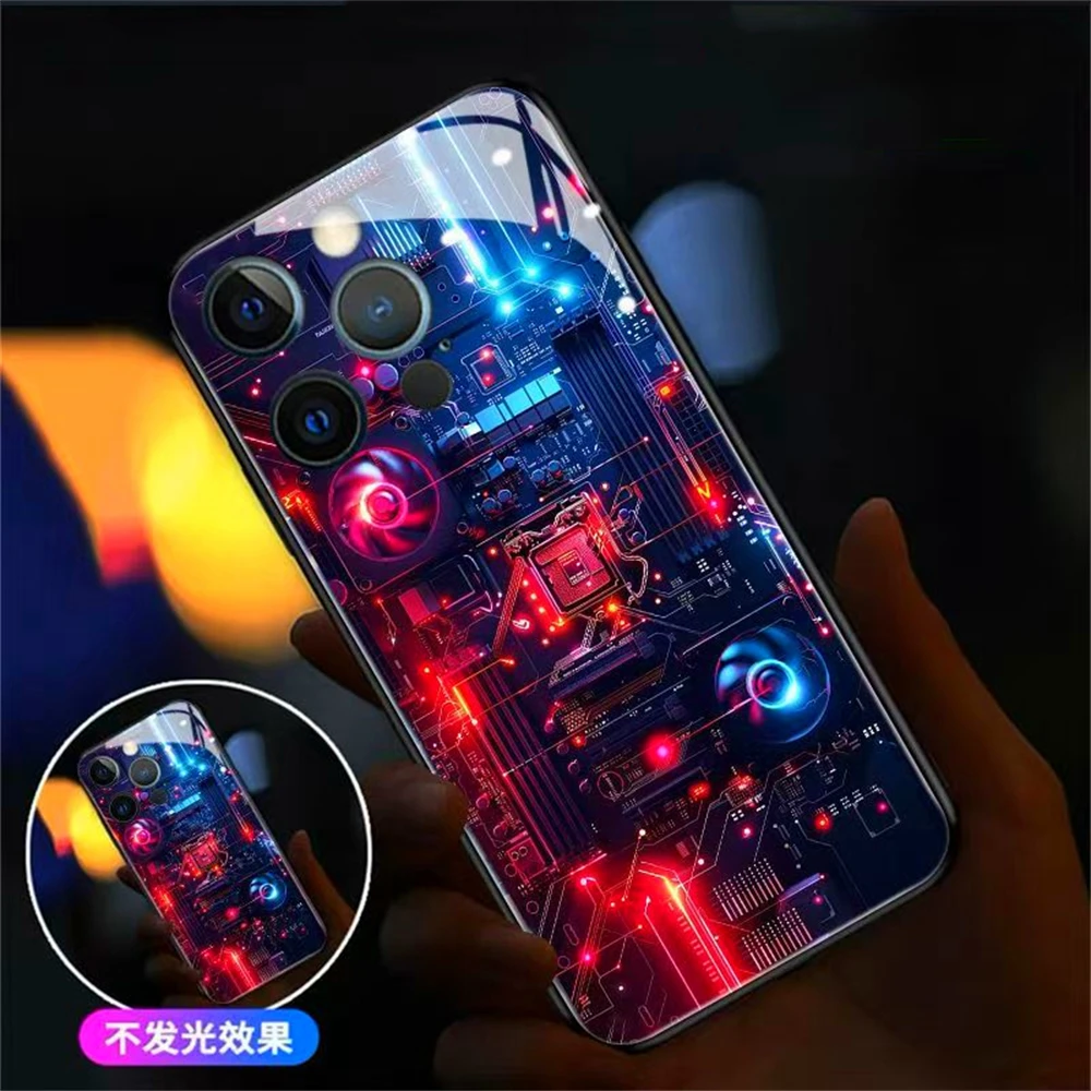 

Electric Circuit LED Luminous Phone Case Voice Activated Flashing Glass Cover For Samsung S25 S24 S23 S22 S21 S20 FE Plus Ultra