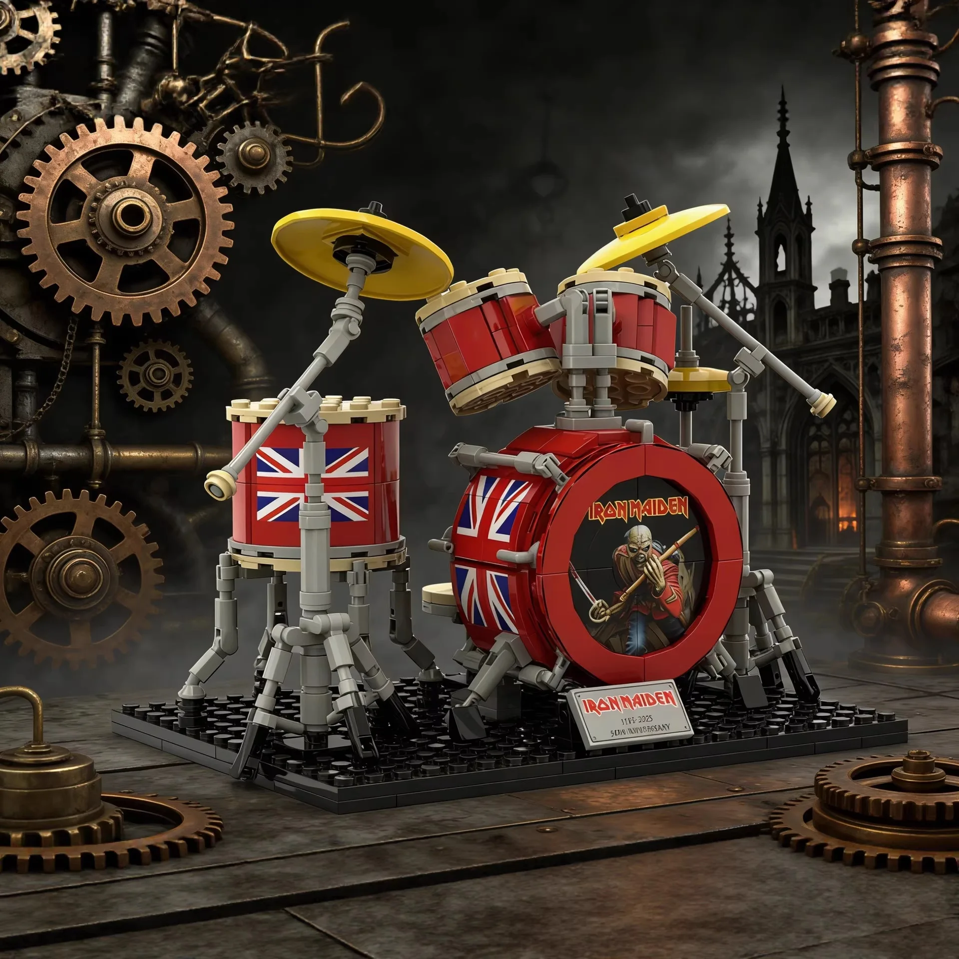 Iron Maiden Drum Set Building Blocks Rock Band Collectible Model DIY Assemble Bricks Desktop Ornament Music Fan Home Decor Gift
