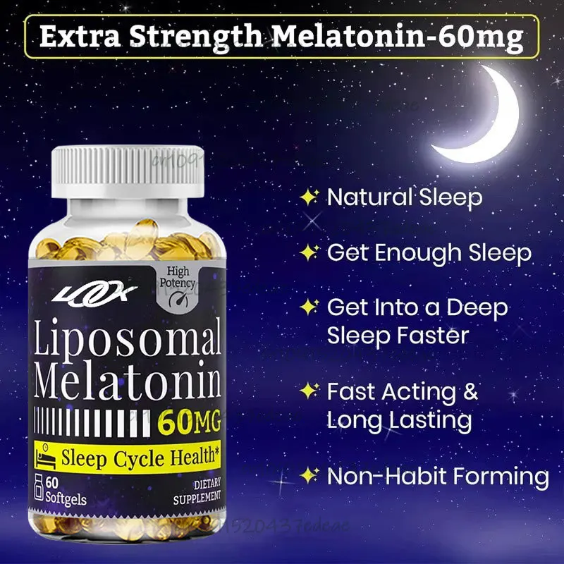 الميلاتونين 60 ملغ - نوم أسرع، دورة أطول، جرعة عالية، 60 كبسولة