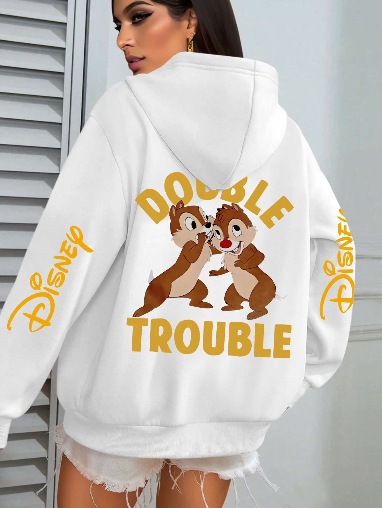 

Женская флисовая толстовка с капюшоном Disney Chip and Dale, осенне-зимняя уличная одежда унисекс, свободная повседневная одежда большого размера