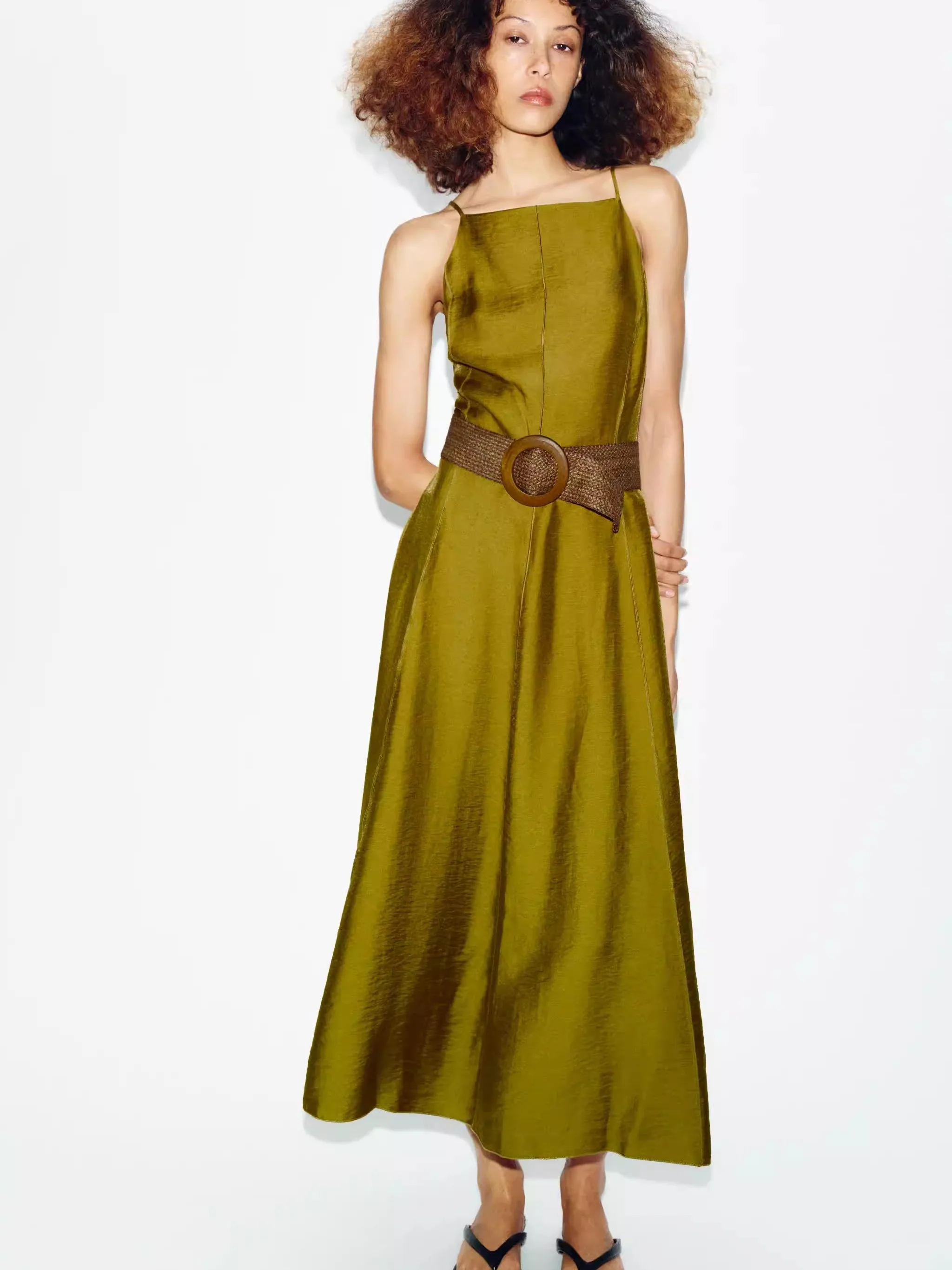 

Summer New Women's Midi Dress with Halter Neck And Belt ZA2026 Trendy Ethnic Style Stage Costume for Young Women 18-25