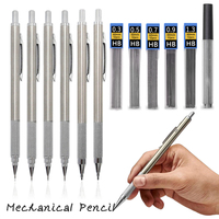 Metal Mechanical Pencil 0.3 0.5 0.7 0.9 1.3 2.0mm Students Art Drawing Design HB Black Lead Set Copper Stainless Steel Materials