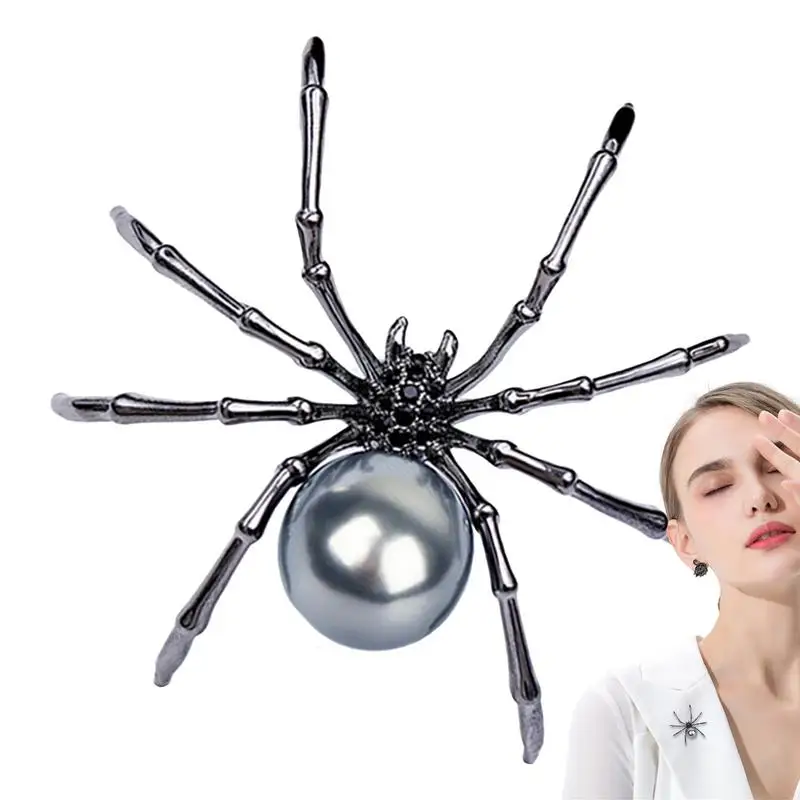 European And America Creative Exaggerated Spider Brooch Shiny Crystal Pearl Insect Pins Men's And Women's Clothing Jewelry Gift