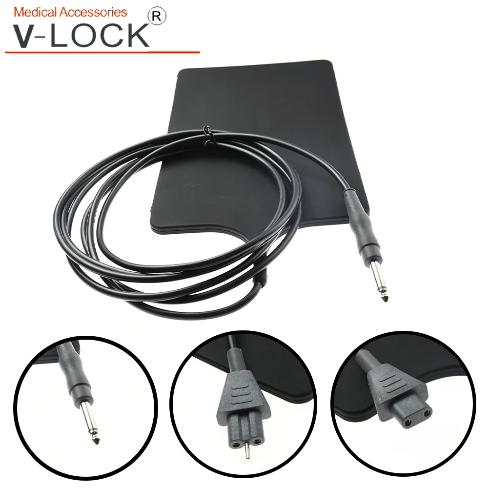 Placa negativa de puesta a tierra ESU de silicona reutilizable para adulto 145*245mm niño 116*160mm con cable conector de 6,3mm conector de dos agujeros