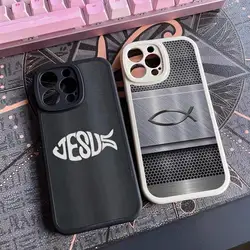 Fish Symbol Jesus Christ Christian Phone Case For Iphone 15 14 12 13 Pro Max 11 Mini X Xr Xs 7 8 Puls Lambskin Silicone Cover