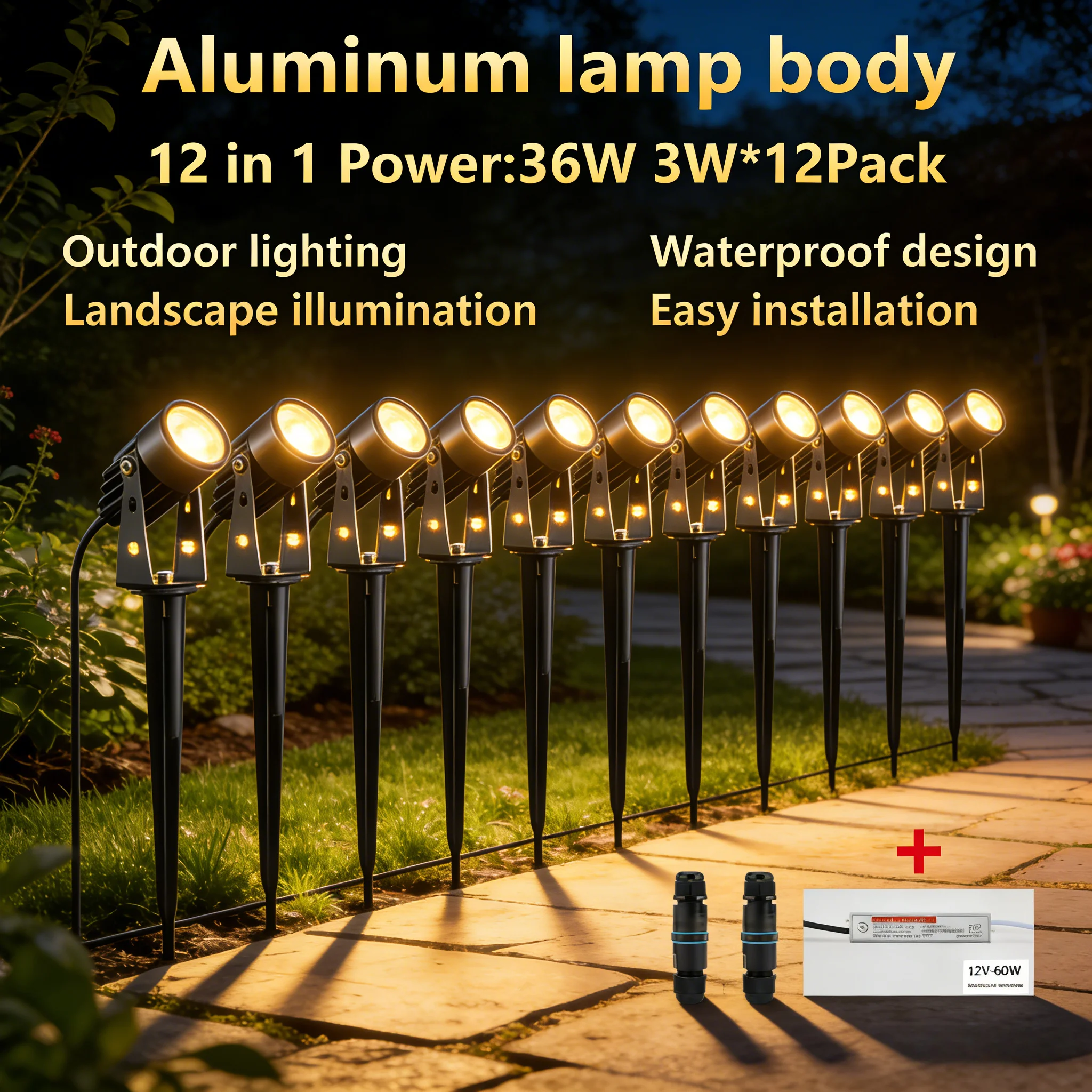 Waterproof LED Garden Spotlights 6-14Pack 12V Low Voltage with Transformer for Outdoor Yard Patio Path Landscape Decor Lighting