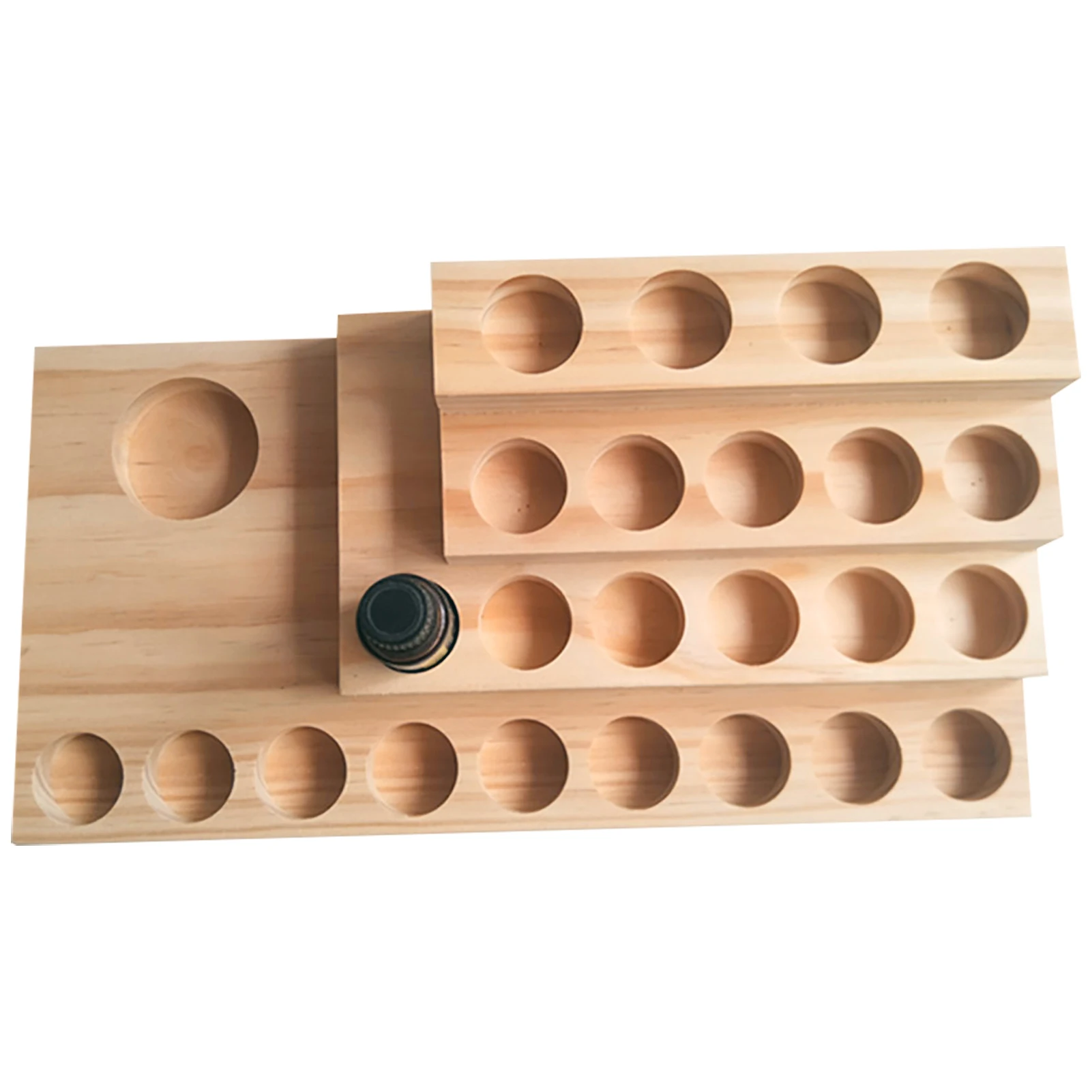 25Slots Desktop Storage Rack Stepped 4-Layer Wooden Essential Oil Storage Shelf Organizer Display Stand For Holding 5/10/15/20ml