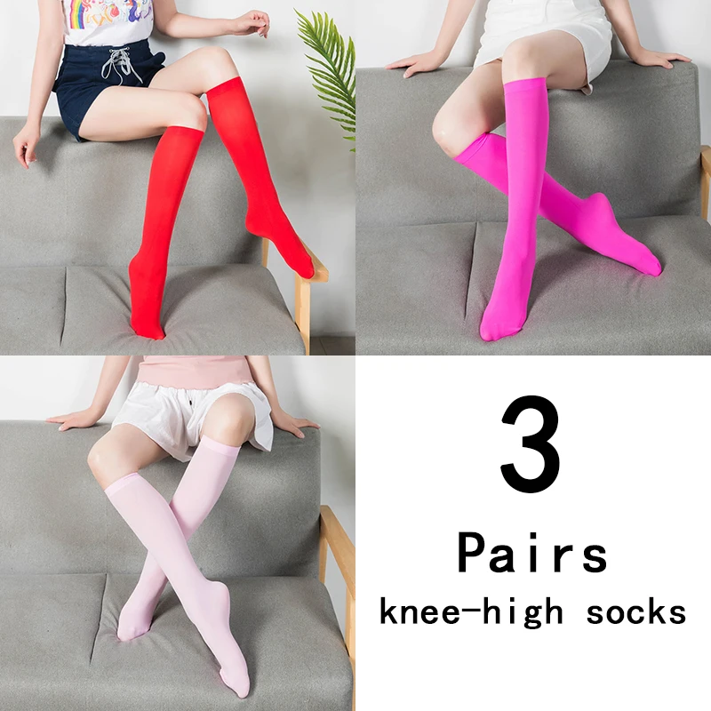 

2/3 Pairs Red Pink Knee-high Stockings Colourful Velvet Women socks nylon fashion Elastic comfortable Yoga Candy Color Pantyhose