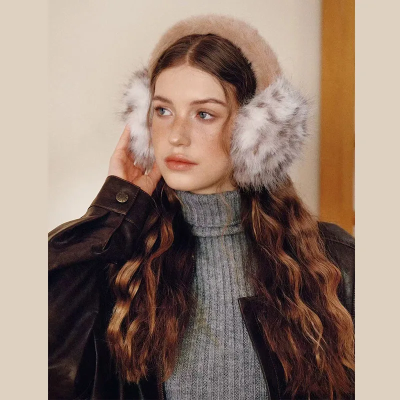 Зимние уличные теплые наушники с леопардовым принтом, женские складные плюшевые ветрозащитные наушники, теплые аксессуары для езды на велосипеде, школы, офиса