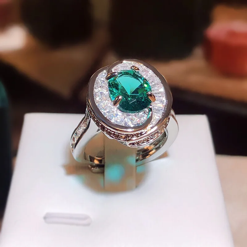 Round Emerald Stone Rings for Women Vintage Colorful 925 Sterling Silver Finger Ring Open Adjustable Jewelry Gift Bague Femme