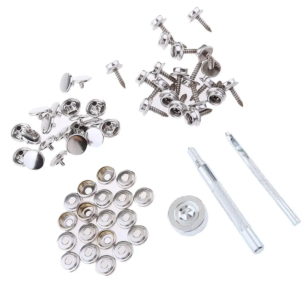 63 Pieces Stainless Steel Marine Boat Canvas Fastener 15mm Screw Studs Repair with Installation Tool