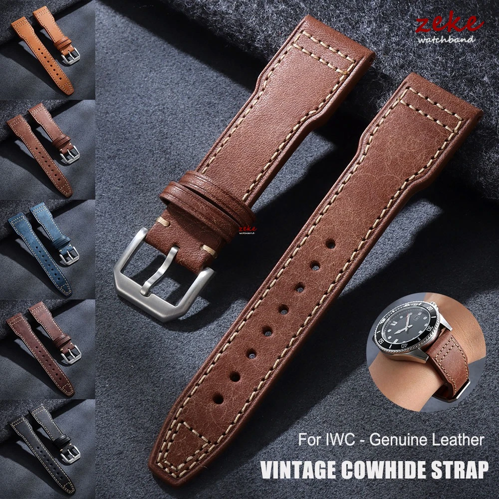 Genuine Calfskin Leather Watch Strap 20mm 21mm 22mm for IWC Pilot Portugicaer Portofino Wristband Vintage Cowhide Bracelet Band