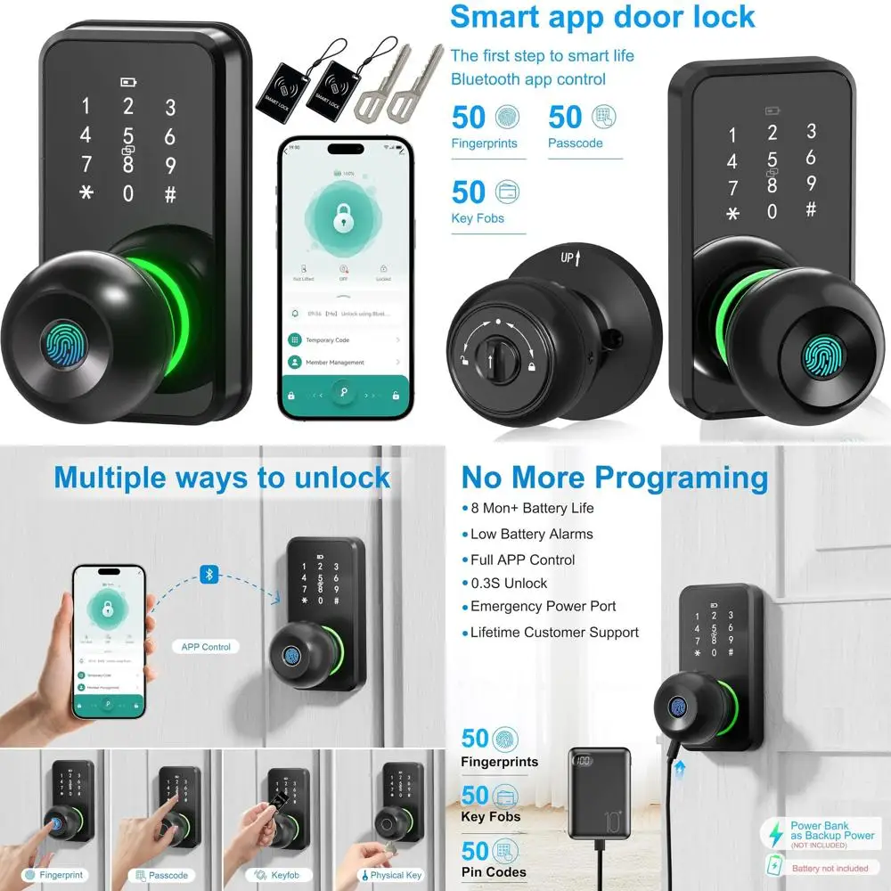 

Touchscreen Keypad & Fingerprint Entry Digital Door Lock with Knob for Easy Front Door Installation