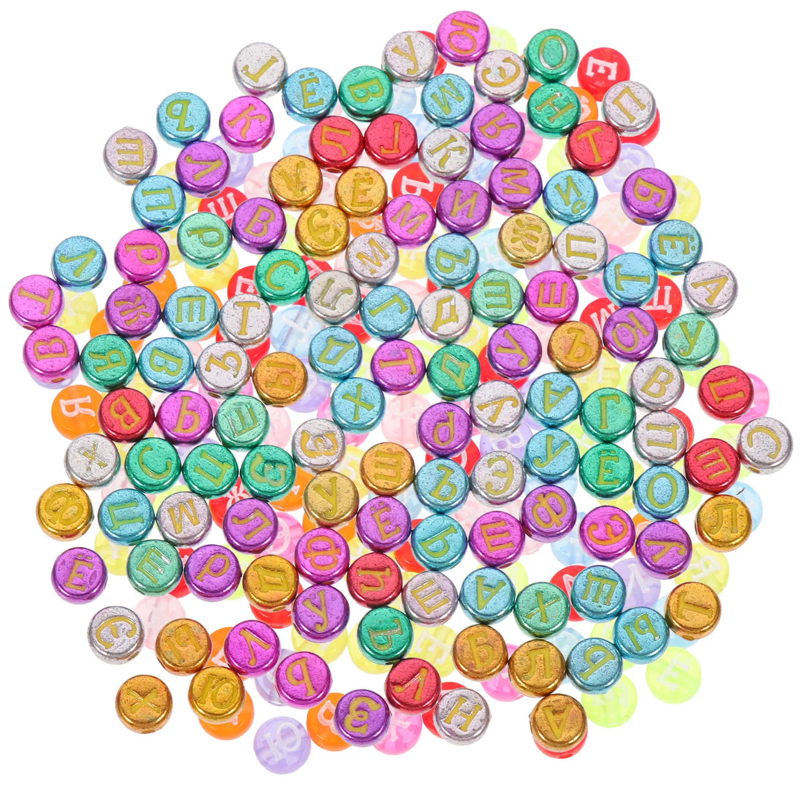

240Pcs Russian Alphabet Beads Multi-Color Letter Beads for DIY Jewelry Making Craft Bracelet Accessories Small Metal Letters