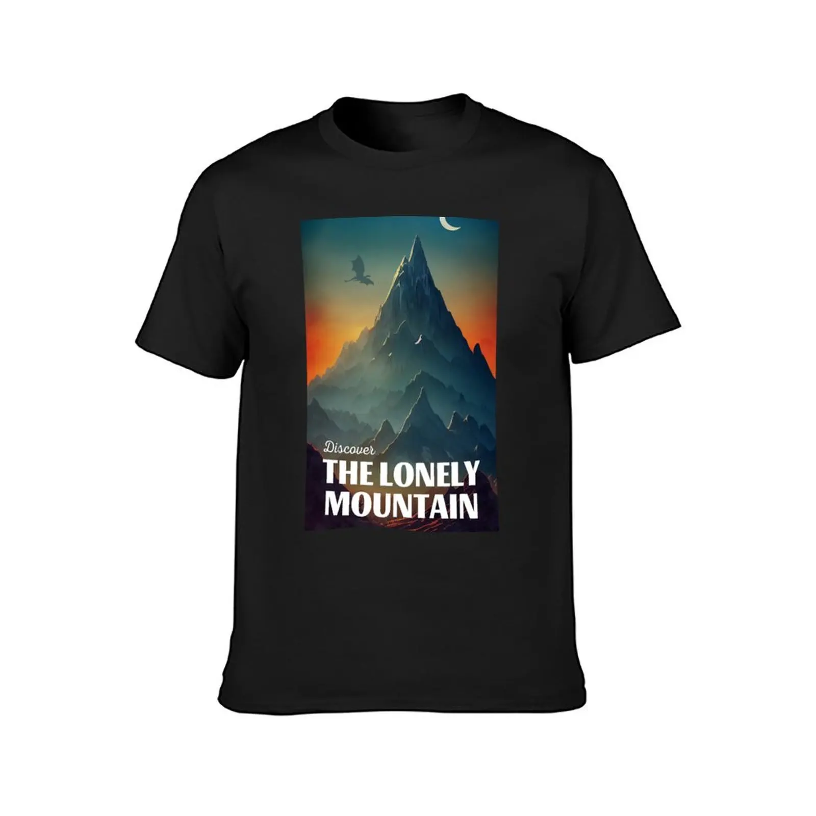 Discover The Lonely Mountain - Travel Poster - Fantasy Funny T-Shirt quick drying hippie clothes cute tops mens t shirt