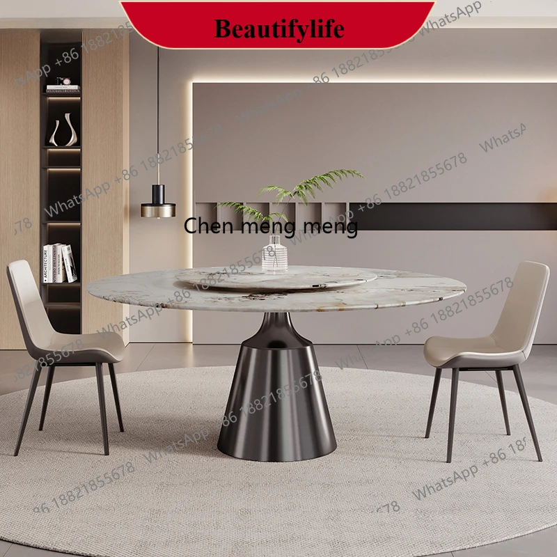 z183 Rock slab dining table with turntable Italian light luxury home restaurant round dining table and chair combination