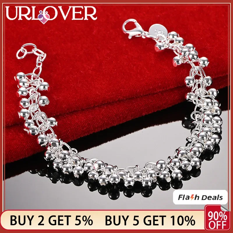 

URLOVER 925 Stamp Silver Color Matte Frosted Beads Chain Bracelets For Woman Wedding Engagement Christmas Party Fashion Jewelry