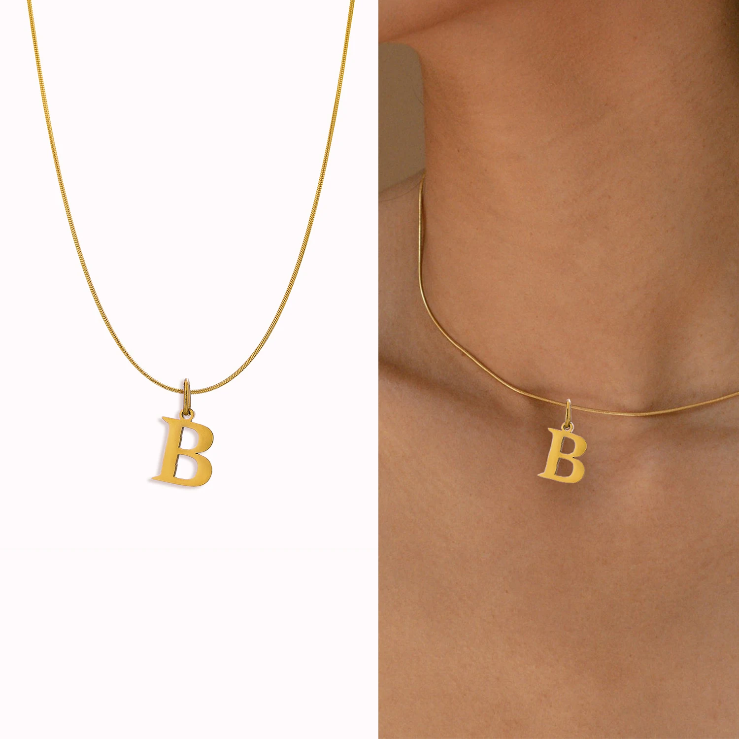 CARLIDANA New Arrival Minimalist Bridesmaid Charms Stainless Steel Initial Letter Round Snake Chain for Her Pendant Necklace
