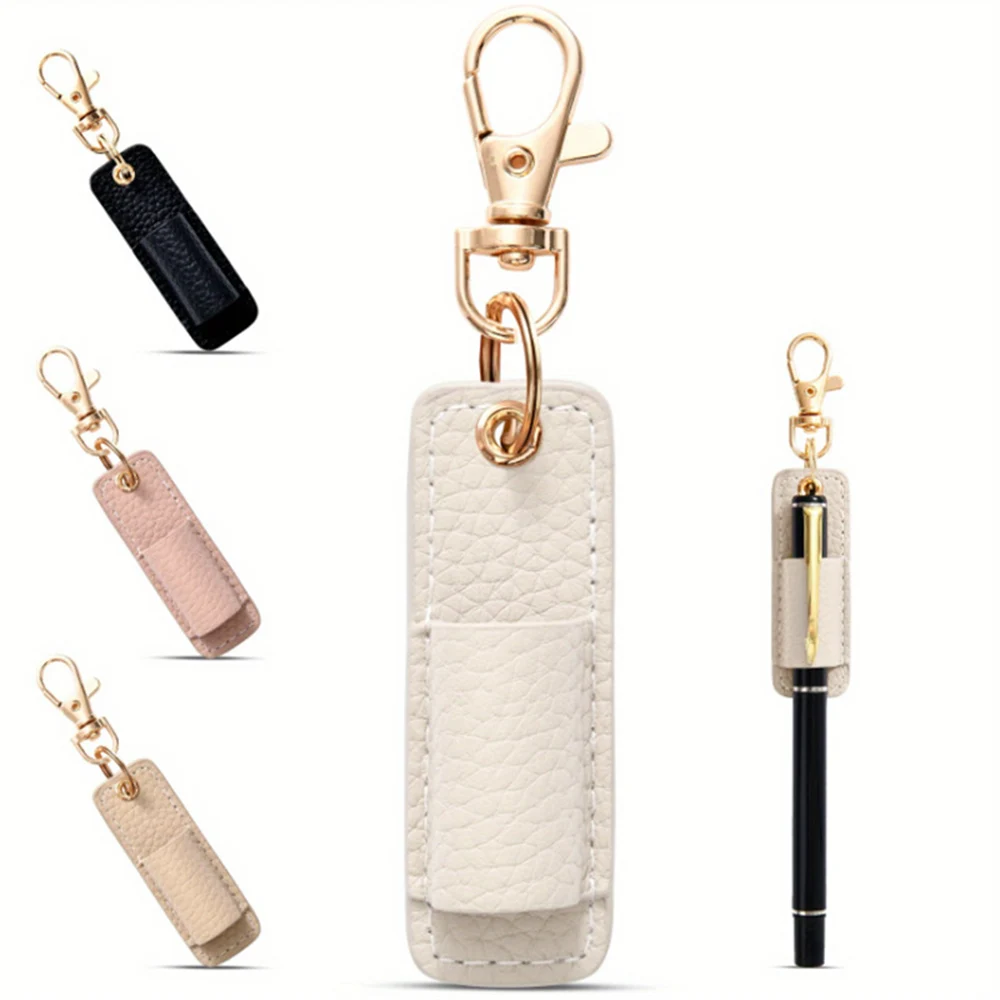 Litchi Pattern PU Leather Pen Clip Portable Pen Holder with Keychain Pen Cover Pen Pouch Wear-resistant Pen Clip Doctor Student