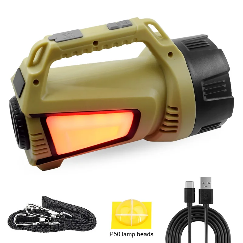 Handheld Searchlight XHP50 LED Camping Portable Lamp USB Rechargeable COB Emergency Lantern Outdoor Lighting Flashlights