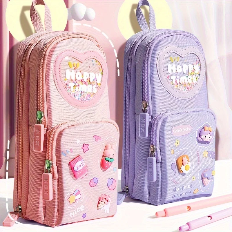 Estojo de Lápis Estilo Mochila Escolar com Design de Múltiplas Camadas, Bolsa de Armazenamento de Material Escolar de Alto Valor para Meninas