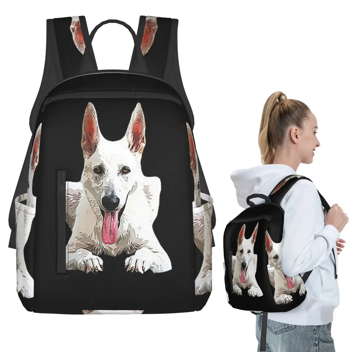 White Swiss Shepherd White German Shepherd Backpack Boys Girls BookBag Kids School Bag Computer Shoulder Bags for Men Women