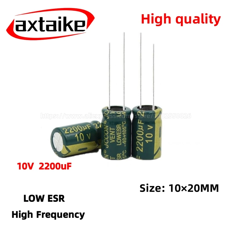 

20PCS 10V2200uF Aluminum Capacitor, High Frequency Low ESR 105°C Radial for Power Supply/Solar Inverter Size: 10×20MM