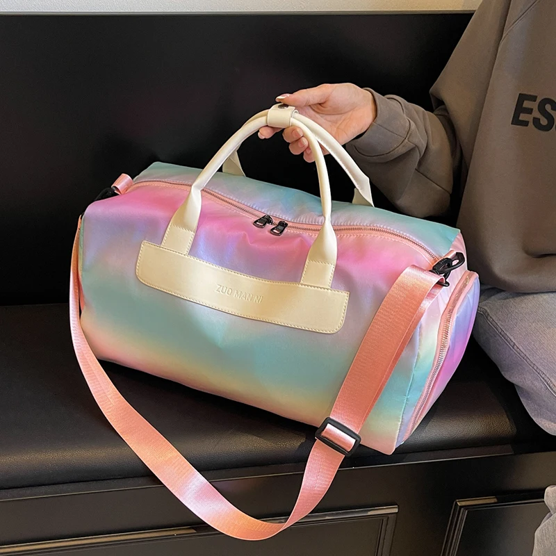 Fashion Colorful Travel Bag For Women Large Capacity SportsBag Casual Men Bag Female Waterproof Oxford Messenger Bag Dry And Wet