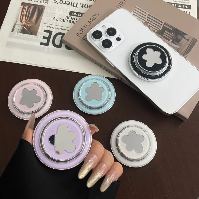 

Korean Cute Flower Makeup Mirror For Magnetic Griptok Holder Phone Finger Ring Stand Support For Magsafe iPhone 17 Girl Bracket