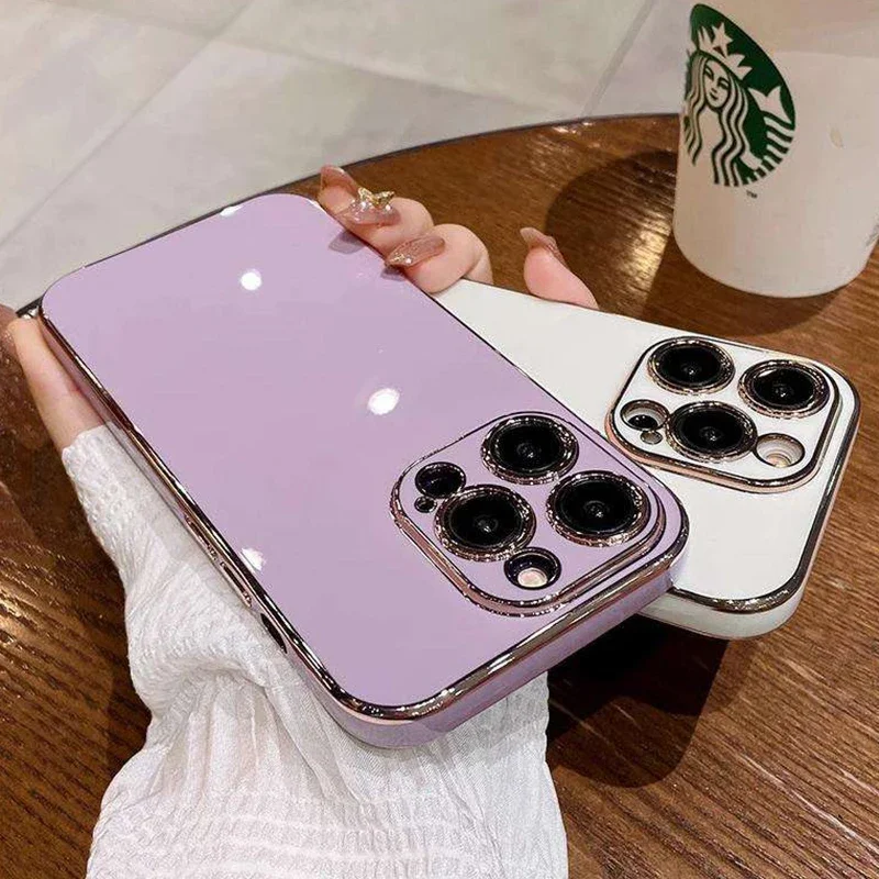 iPhone 17 Air 16 15 14 11 12 13 Pro Max Mini Plus用 ソリッドカラーシリコンケース メッキ加工 レンズ保護 ソフトカバー